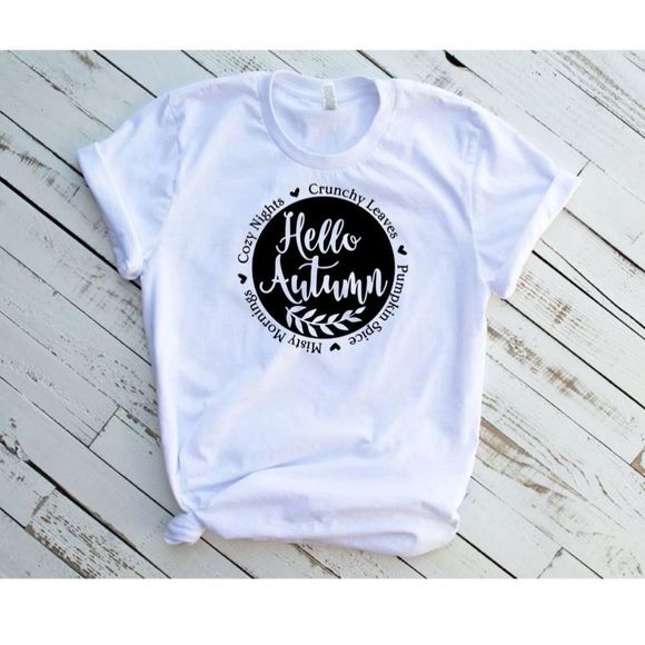 Cute Fall Short Sleeve T-Shirt  |  Autumn Crewneck Tee Tshirt - Picture 5 of 5